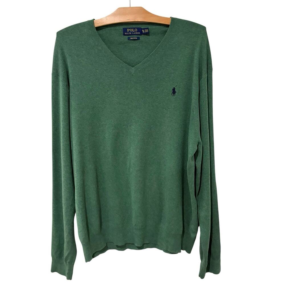 Polo Ralph Lauren | Sweater V Neck Long Sleeve Pullover Green Preppy- Size XL